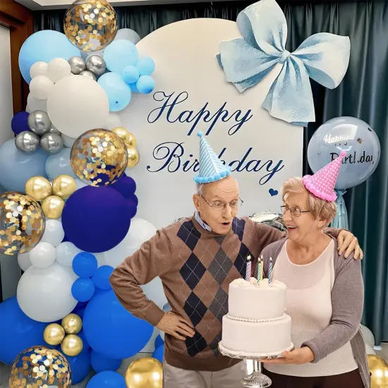 Navy Blue White Gold Balloon Garland Arch Kit, 147PCS Royal Dark Pastel Blue White Gold Balloons with Confetti for Birthday Party Baby Shower Wedding Graduation Decorations {3}