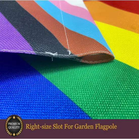 Progress Pride Garden Flag - Small Rainbow LGBT Flags 12x18 Inch Gay Lesbian Transgender Community Banner Fade Resistant for Indoor Outdoor Yard {4}