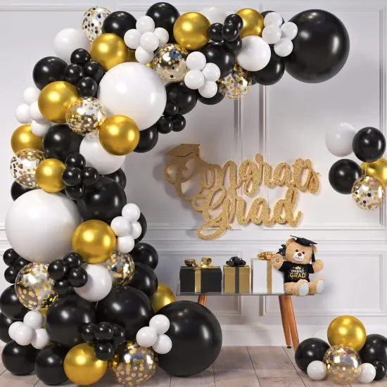 0pcs 12 Inches Black Gold Confetti Balloons Kit, Metallic Gold and Black White Party Balloons with Ribbons for Birthday, Baby Shower, Graduation, New Year Decorations {3}