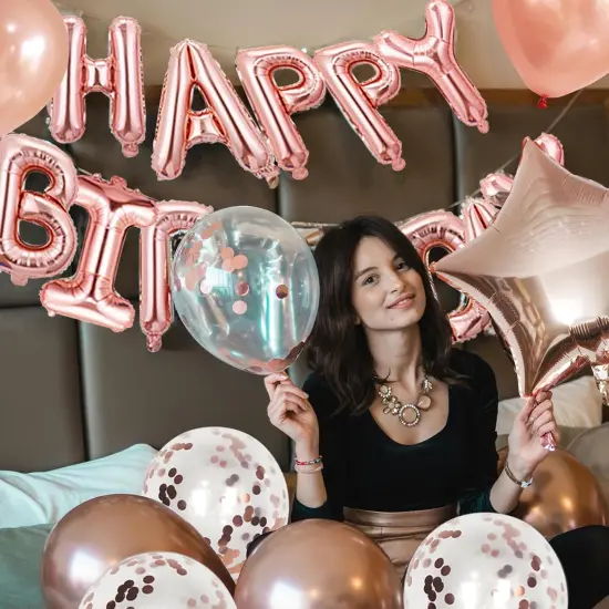 Rose Gold Balloons Happy Birthday Balloons Banner 16 Inch Aluminum film Letters Balloons for Party Decoration Scene Arrangement Balloon Birthday Event Celebration Decorations {4}