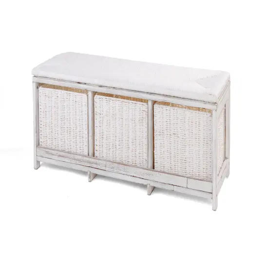 Badger Basket Kid's Storage Bench with Woven Top and Baskets - White {6}