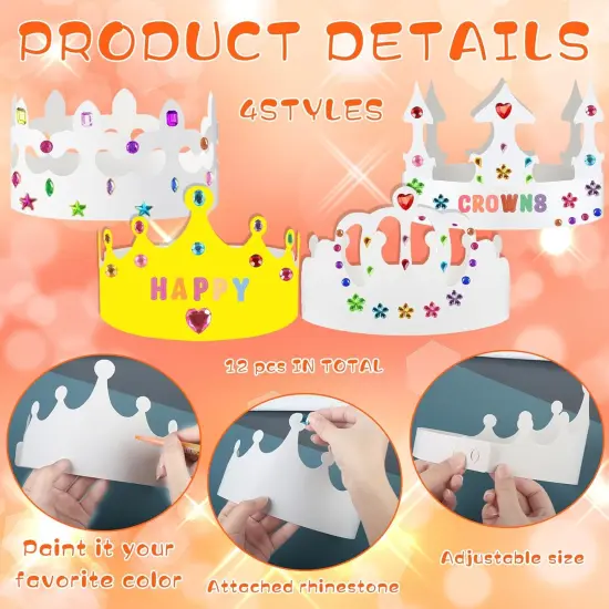 35 Pcs White Paper Crowns Set Princess Fairy Wands Kit DIY Birthday Party Crowns for Kids {2}