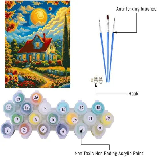 Landscape Paint by Numbers Kit for Adults, Spring Scenery Paint by Number on Canvas Without Frame, DIY Sunflower Oil Painting for Home Wall Decor(16x20inch) {3}