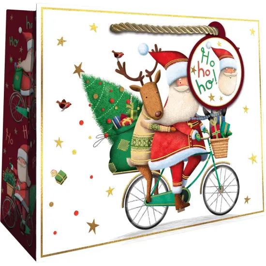 Pack/6: Santa Bicycle Gift Bag - 10 x 4 x 8" {1}