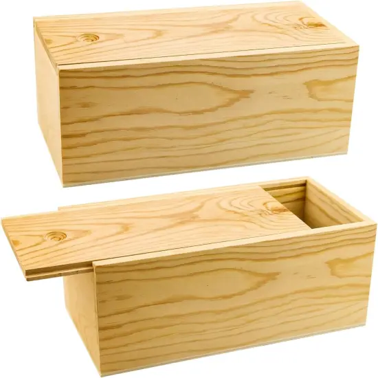 2 Pack Unfinished Wood Storage Box with Slide Lid, {1}