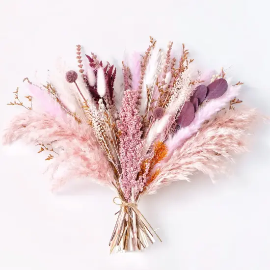 Natural Dried Pampas Grass Bouquet |17 Inch Blush Pink Pampas Grass Fall Pompas Eucalyptus Bundle Florals Decor Preserved Plants Flower Arrangement for Home Wedding {1}