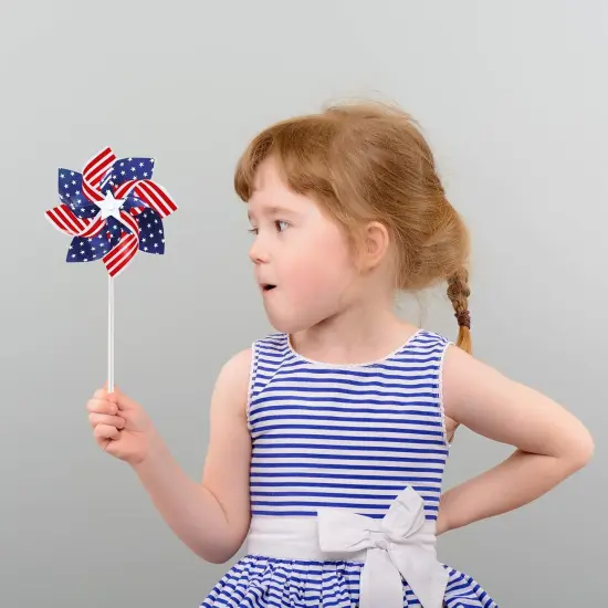 12 Pack 8 Inches American Flag Patriotic Pinwheels Windmill Wind Spinner {3}