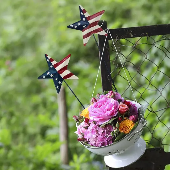 H Metal American Star Barn Yard Sign, Patriotic Metal US Flag Star Barn Garden Stake for Planter Pot Walkway Pathway 4th of July Decor {4}