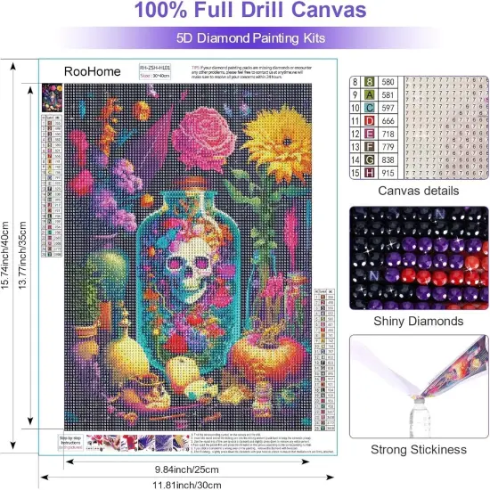 5D DIY Skull Diamond Art Kits for Adults- Handmade Gift Horror Skeleton Potion Diamond Art Painting Kits-Paint by Numbers Kit Fantasy Diamond Gem Arts and Crafts for Wall Decor {4}