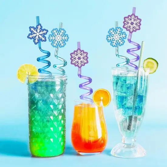 Snowflake Plastic Drinking Straws Frozen Party Favors, 24Pcs Reusable Straws Disposable Bulk, Goodie Bag Stuffers Classroom Prizes Winter Summer Kids Girls Elsa Frozen Birthday Party Supplies {2}