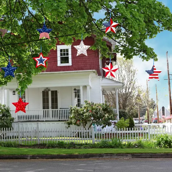 16 Pcs 4th of July Hanging Star Lawn Sign Star Patriotic Yard Signs Decorations Plastic Independence Day Garden Hanging Ornaments {3}