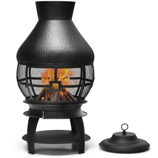 Black Iron Outdoor Chimenea Fireplace and Smokeless Design {4}