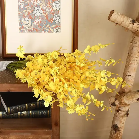 12Pcs Summer Floral Arrangement &ndash; Yellow Artificial Orchids, Dried Silk Faux Dancing Orchids Bouquet for Wedding, Home, Kitchen, and Office Decor {5}