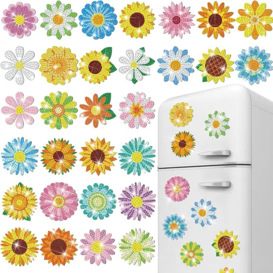 30 Pcs Refrigerator Diamond Art Magnets Easy Diamond Art Kits Fridge Stickers for Adults DIY Home Decors {1}