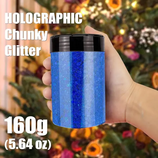 Holographic Chunky Glitter, 5.64oz/160g Craft Glitter Powder Mixed Chunky Flakes, Iridescent Nail Sequins for Nail Art, Hair, Epoxy Resin, Tumblers, Slime, Painting, Festival Decor (Galaxy Blue) {3}