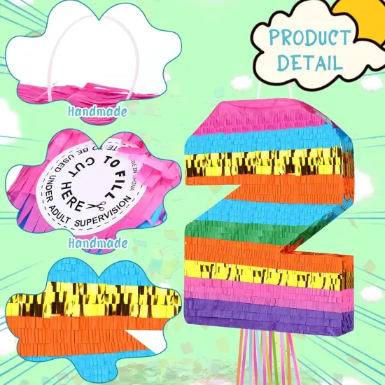 Rainbow Number Pi&ntilde;ata for Girls Boys Birthday Foil Number Pi&ntilde;ata with Blindfold Stick Confetti for Kids Birthday Anniversary Tie Dye Groovy Party Supplies Decorations Favors(Rainbow) {3}