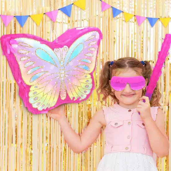 Butterfly Pinata for Birthday Party Supplies Colorful Butterfly Pinata with Stick and Blindfold Butterfly Themed Party Decoration, Small Pinata Party Supplies(16 x 12.6 x 4.2 In) {2}