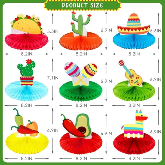 9 Pieces Fiesta Party Decorations Mexican Party Table Decor 8'' fiesta Honeycomb Mexican Table Centerpieces Cinco De Mayo Decorations for Taco Day of The Dead Decor Supplies Favors {2}