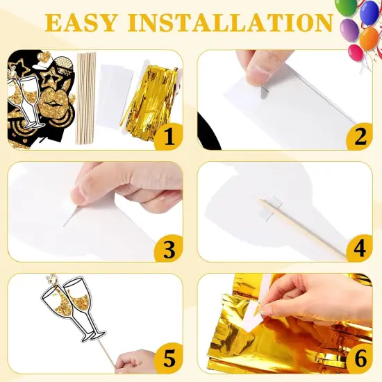 28 Pcs Photo Booth Props for Birthday Wedding Party Decorations Mix of 24 Photo Props, 4 Pcs 3.28 x 6.56 ft Foil Fringe Curtains Party Supplies for Prom Birthday Wedding Graduation (Gold) {3}