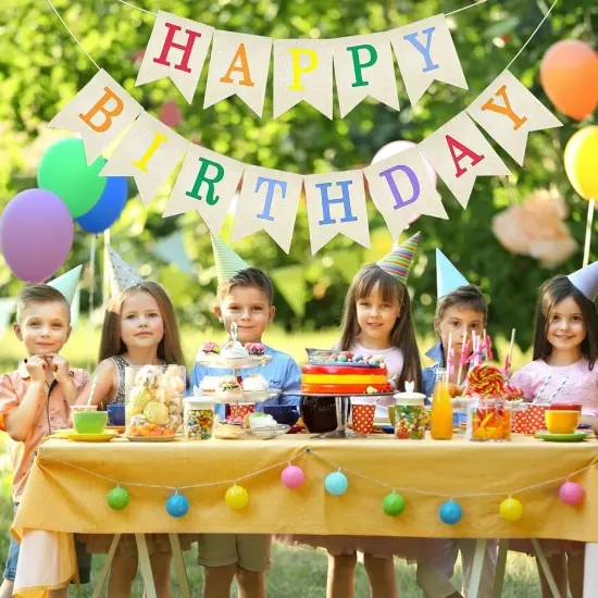 Happy Birthday Banner - NO-DIY Colorful Burlap Happy Birthday Banner Sign Happy Birthdays Party Decoration Happy Birthdays Banners Bunting for Women Men Girl Boy Celebration Party Backdrop {5}