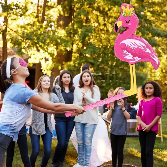 Pink Flamingo Pi&ntilde;ata Tropical Party Supplies Small Hawaiian Flamingo Pi&ntilde;ata with Blindfold Stick {4}
