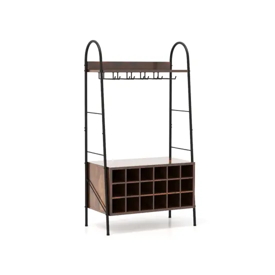 Rustic Brown Bakers Rack with Removable 18-Bottle Wine Rack and Stemware Holder {1}