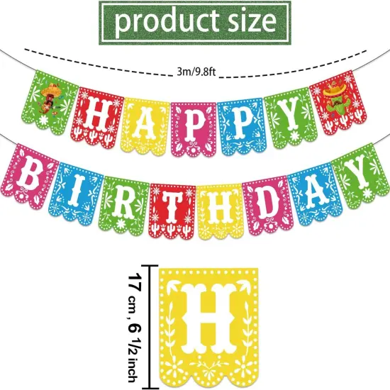 Pre-strung Taco Birthday Party Decorations, with 1pcs Fiesta Happy Birthday Banner, 8pcs Cinco De Mayo Hanging Swirls, Mexican Birthday Party Decorations, Fiesta Birthday Party Decorations {4}