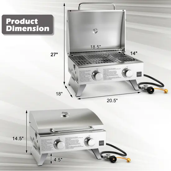 Stainless Steel Propane Grill with Lid for Outdoor Camping Tailgating Picnic Party-Silver {5}