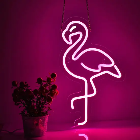 Summer Pink Flamingo Neon Light &ndash; Tropical LED Sign for Summer Room D&eacute;cor, Pool Parties, Beach Bars, and More {1}