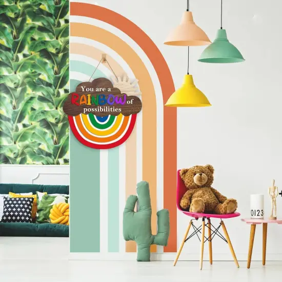 Rainbow Wooden Sign (12.2x11.5 inch), You Are A Rainbow Of Possibilities Inspirational Quote Hanger Sign, Colorful Rainbow Decorative Hanging Sign for Nursery Playroom Classroom School Decor {2}