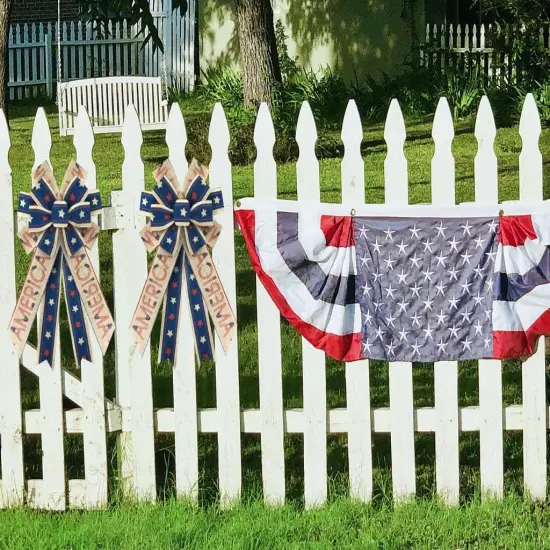 Threetols Large Patriotic Wreath Bows, Patriotic Star Bows for Wreath Memorial Day Burlap Stripes Bows for Front Door, Red Blue Linen American Flag Bows for 4th of July Indoor Outdoor Tree Decor {5}