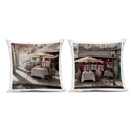 Stupell Industries City Restaurant Sidewalk Seating 2pc Outdoor Printed Pillow Set design by T.C. Chiu, 18 x 7 x 18 {1}