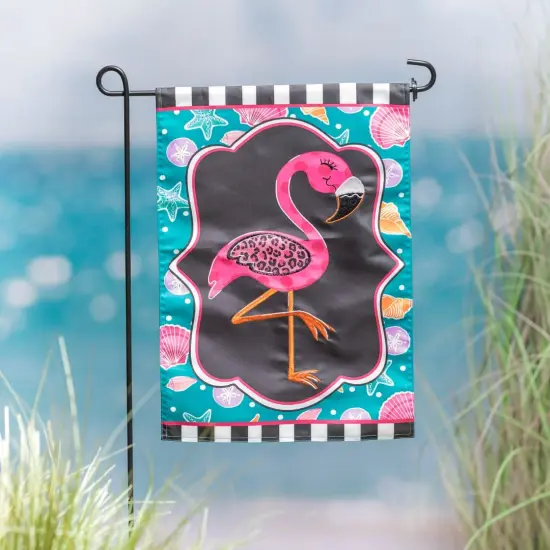 Coastal Flamingo Summer Garden Flag 2 Sided Applique {2}