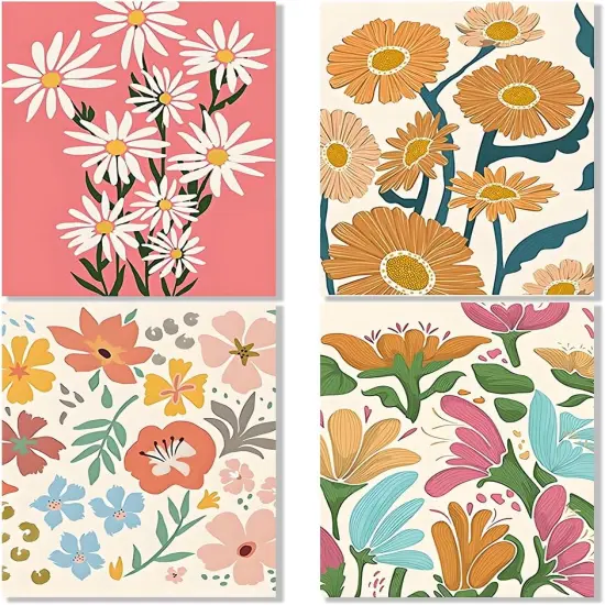 4 Pack Easy Paint by Numbers Kit for Adults Beginner,Small Paint by Number Kits for Kids Flower,Paint by Number Kit for Adults Flowers Cheerful Painting by Numbers on Canvas for 8x12 Inch {1}