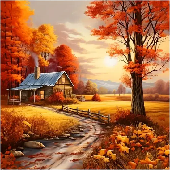 Autumn Landscape Diamond Painting Kits for Adults, Fall Diamond Art Kits for Beginners, 5D DIY Full Drill Round Gem Art, Paint with Diamond Beads Craft Home Wall Decor 12x12 inch {1}