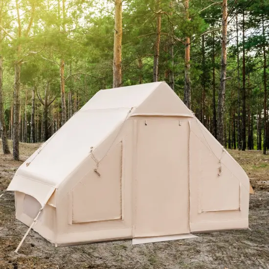 Inflatable Camping Tent 2/4/6 People Glamping Tent for Family Camping with Pump-Beige {3}