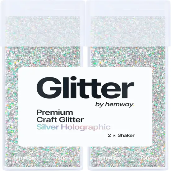 Premium Glitter Shakers - Silver Holographic | Ultrafine Metallic Flake Sequins for Resin & Epoxy Crafts | Craft Supplies for Tumblers, Festival, Face, Body, Eye & Nail Art | 130 g (2 Pack) {1}