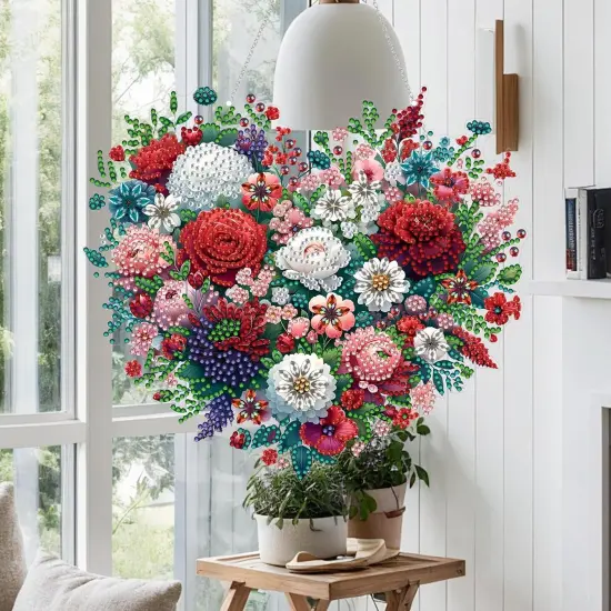 Diamond Painting Kit for Adult,Special Shaped Rhinestone,Acrylic Diamond Art Painting Window Pendants Home Garden Wall Hanging Kits Hanging Ornament,Double Sided (Flower) {2}