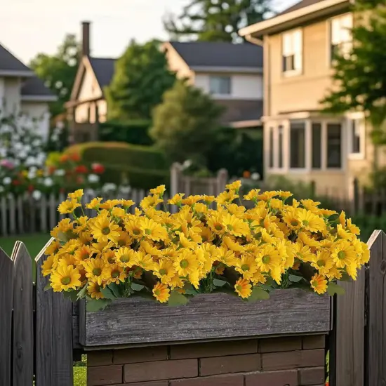 8 Bundles Summer Bouquets Artificial Sunflowers & Daisies &ndash; UV Resistant Silk Flowers for Patio, Porch & Garden Decor (Yellow) {4}