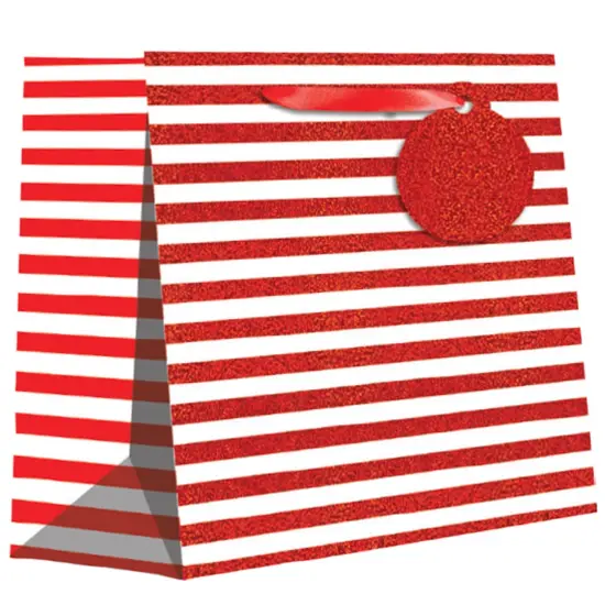 Pack/6: Red White Stripe Gift Bag - 6 x 3 x 7-1/2" {2}