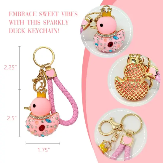 Wrapables Glamorous Crystal Rhinestone Ducky Keychain, Pendant Bag Charm, Pink {2}