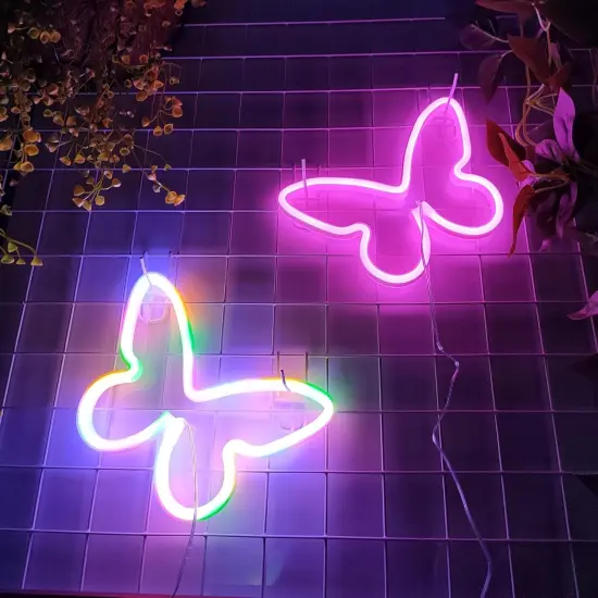 Summer Butterfly Neon Sign, USB or 3-AA Battery Powered LED Tabletop Decoration for Summer Decor {5}