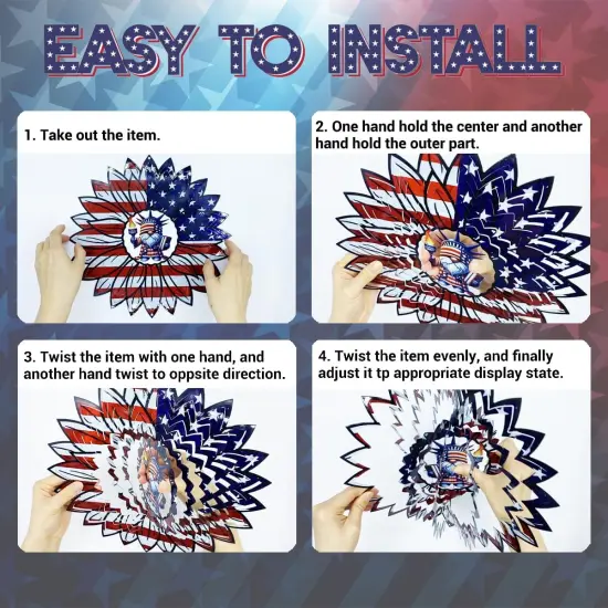 Gnome 4th of July Wind Spinner Hanging Garden Decor Independence Day Yard Garden Metal Spinner Memorial Day Wind Sculptures for Indoor Outdoor Spinning Lawn Ornaments Patriotic Art Kinetic Sculpture {3}