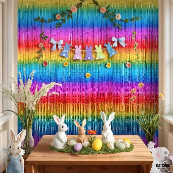 XtraLarge Rainbow Backdrop Curtain - 3.2x8 Feet, Pack of 2 | Rainbow Birthday Decorations | Easter Backdrop Curtain for Easter Decorations for Home | Rainbow Streamers for Pride Decorations {5}