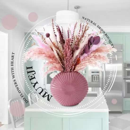 Natural Dried Pampas Grass Bouquet |17 Inch Blush Pink Pampas Grass Fall Pompas Eucalyptus Bundle Florals Decor Preserved Plants Flower Arrangement for Home Wedding {3}