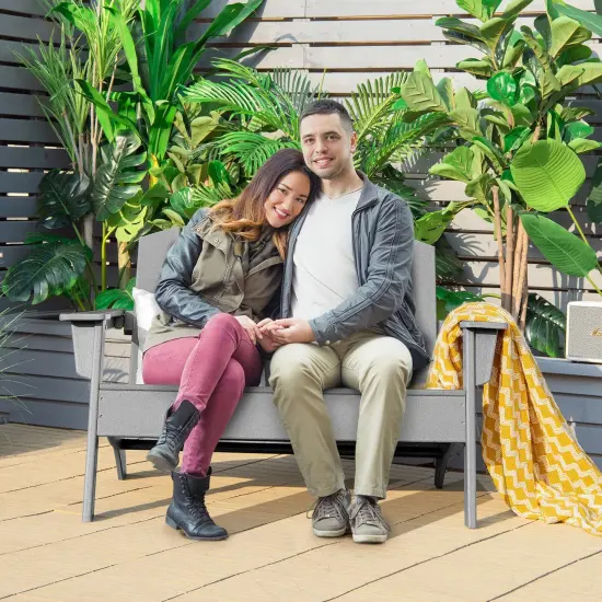 Grey HDPE Patio Adirondack Chair with Ergonomic Backrest and Slatted Design Ideal for 2 Person Seating {3}