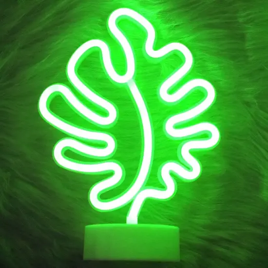Summer Tropical Leaf Tabletop Neon Light &ndash; Battery or USB Powered LED Decorative Lights for Summer Vibes, Tabletop for Bedroom, Office, Dorm, and Parties (Green) {2}