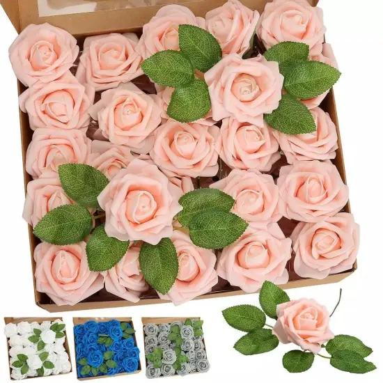 50pcs Artificial Flowers Foam Roses Wedding Party DIY Decor Blue {3}