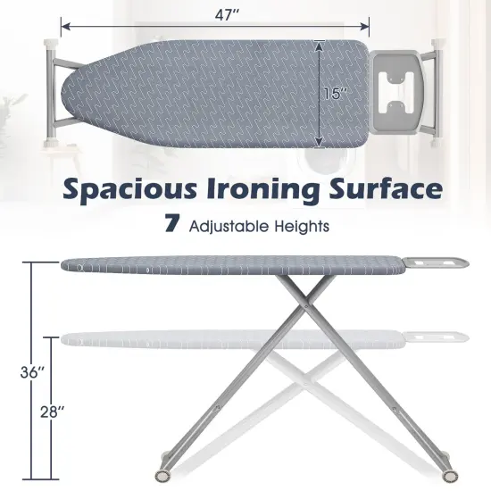 Foldable Ironing Board with 7 Height Levels Foam Padding and Steel Frame Iron Holder Included {4}