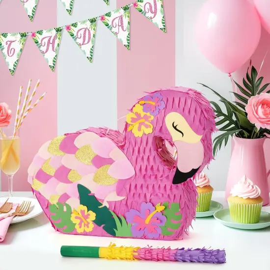 Flamingo Pi&ntilde;ata - Pink Pi&ntilde;ata Bundle with Blindfold and Bat for Girls Kids Pi&ntilde;ata Tropical Flamingo Theme Birthday Party Supplies Summer Pool Party Decorations for Fiestas Baby Shower {3}